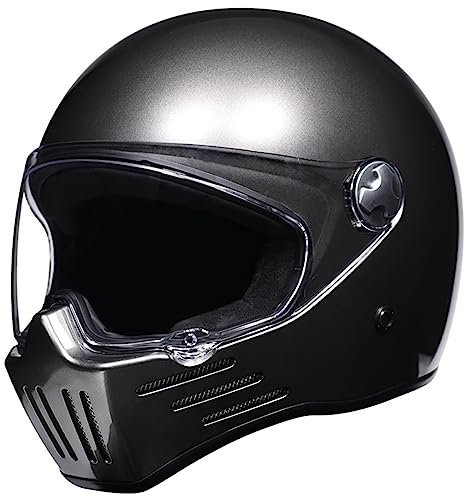 Vintage-Integral-Motorradhelm mit klarer Sonnenblende, Retro-Motorrad-Straßenfahrradhelm, Motocross-Helm, DOT/ECE-geprüft, für Männer und Frauen, Erwachsene,D,M