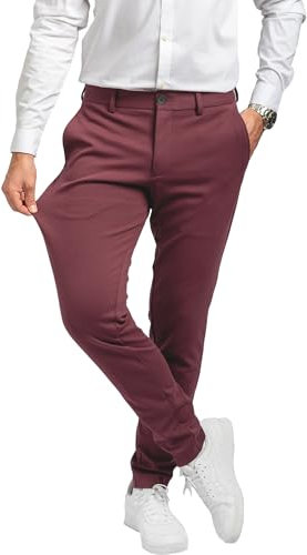 Performance Pants Herren Burgundy Bordeaux (Größe 28W/32L) - Stilvolle Herren Hosen Stretch - Chino Hose Stretch - Stilvolle Anzughose - Modische Praktische Männer Hosen für Business & Freizeit