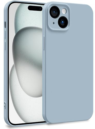 MyGadget Cover per iPhone 15 Plus - Custodia in Silicone Morbido a Doppio Strato – Case con Protezione Fotocamera & Fodera Interna Antigraffio - Blu pallido