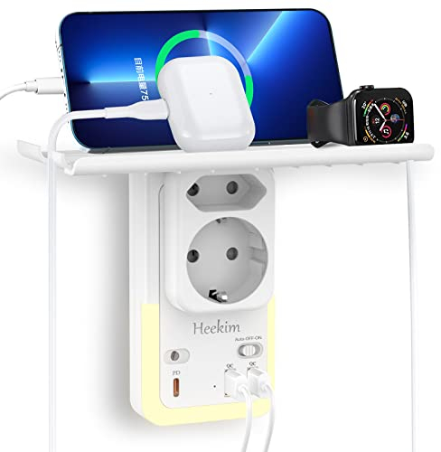 Steckdose mit LED-Nachtlicht, Nachtlight mit 4 USB und 2-Fach Steckdosenadapter Einstellbarer Automatischer Lichtsensor (2 USB-A und 2 USB-C und 2-Fach)