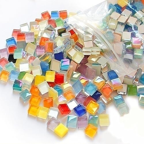 Lxoraziy 1000g Piedras de Mosaico de Vidrio Colores, 1x1cm Cuadrado Piezas de Vidrio Kit Mosaico Teselas, Aproximadamente 1100 Piezas, para Manualidades Bricolaje Decoración Hogar