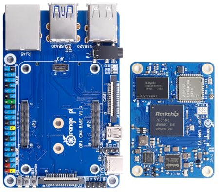 Orange Pi Compute Module 4 Kit 8 GB + 64 GB, Rockchip RK3566 Quad-Core 64-Bit mit Basisplatine, Orange Pi CM4 8 GB RAM 64 GB eMMC Flash, unterstützt 2,4/5,0 GHz Wi-Fi & Bluetooth 5.0 (CM48G64G +
