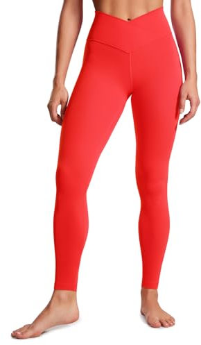 CRZ YOGA Damen Butterluxe Cross Waist Workout Leggings V Cross High Waist Bauchkontrolle Lounge Yoga Leggings - 71cm Tiefrot 40