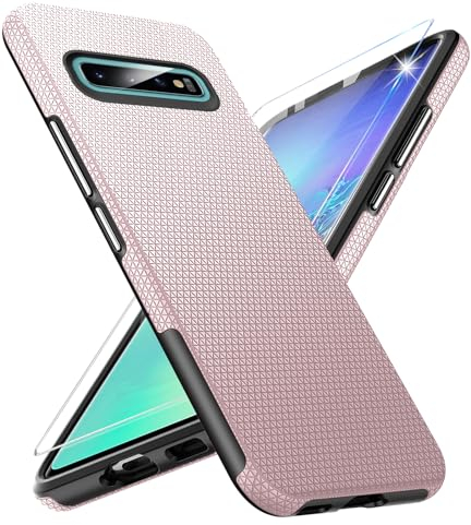 Vaki Handyhülle für Samsung Galaxy S10 Plus Hülle mit Schutzfolie, Stoßfest Bumper Kratzfestigkeit rutschfest Schutzhülle Galaxy S10 Plus Schwer Silikon Armor für Samsung S10 Plus Case Cover (Rosa)