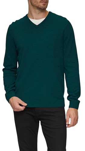 s.Oliver Herren Strickpullover – Regular Fit, V-Ausschnitt, Logo-Stickerei, Rippbündchen