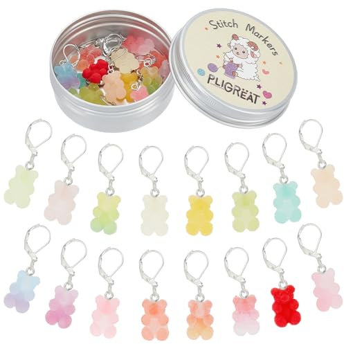 PLIGREAT 16 Stück Niedliche Gummibärchen Bonbonstich Markierungsanhänger Set Strickstich Zähler DIY Handwerk Anhänger Schmuck Herstellung Zubehör Geschenk für Mama Frau Schneider Shop Zubehör