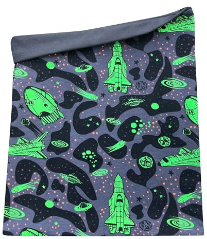 Wollhuhn Kinder Long Loop MAXI Halswärmer/Schlupf-Schal Extra Lang Jungen/Mädchen Viele Motive 20240201 (Baumwolljersey, Space Neon Grün)