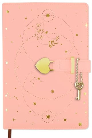 Mlife A5 Notizbuch Herz Vorhängeschloss Journal mit Schlüssel-Tagebuch mit 192 Seiten,100g / m² dickes Papier,Geheimes Notizbuch,Persönliches Tagebuch Für Jungen und Mädchen(Rosa)