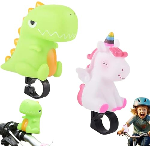 Gloryit 2 Stück Fahrradhupe Kinder,Fahrradklingel Kinder,Hupe Fahrrad Klingel,Cartoon fahrradhupe,Dinosaurier Einhorn Fahrrad-Quetschhupe,Fahrradglocken Für Kinder Roller Laufrad Zubehör