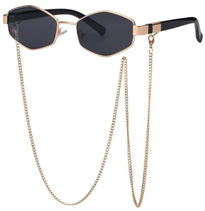 MUTYNE Sexy kleine Rahmen Hexagon Sonnenbrille Frauen mit Kette Luxus Punk Sonnenbrille für Damen Shades