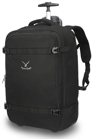 Hynes Eagle 42L Trolley Rucksack Reisetasche mit Rollen Handgepäck Handgepäckkoffer für Reisen und Business 17 Zoll 54x35x23cm Schwarz
