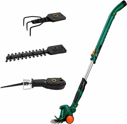 MLQUC Grass Trimmers, 4 in 1 Garden Prunitools, Lawn Mower,Hedge Trimmer,Pole Saws,Scarifier, Electric Cordless Sttrimmer with Wheel Androd