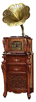 Vinyl Player Vintage, Phonograph Turntables with Speakers Record Player CD Player/FM Radio/USB Wood with Copper Horn for Office/Home Decor Gramophone