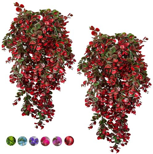 Planta de vid roja, 4 piezas de helechos artificiales, plantas colgantes artificiales grandes, plantas colgantes de pared, hiedra falsa, decoración de habitación, hogar, jardín, boda, fiesta,