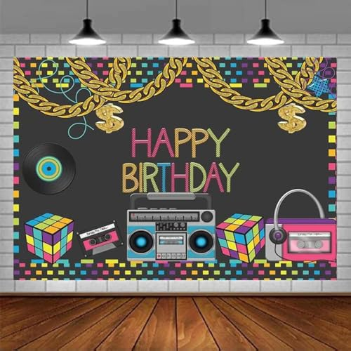 80er 90er Jahre Geburtstag Party Fotografie Hintergrund Dekorationen Banner Hintergrund für Hip Hop Gold Ketten Retro Boombox Photo Booth 200x140CM