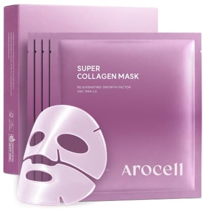 AROCELL Super Collagen Overnight Hydrogel Mask with Retinol & Stem Cell | Firming, Lifting, Plumping, Long-Lasting Glow | Korean Glass Skin Care | 43g x 4