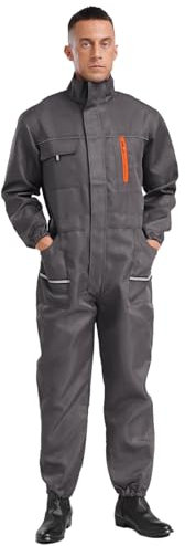Jugaoge Herren Arbeitsoverall Einteiler Arbeitskleidung Baumwolle Overall Arbeitsanzug Schutzanzug Coverall mit Taschen Gürtel Grau 5XL