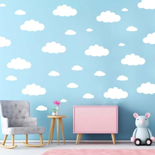 31 Stück Wolken Wandaufkleber, gemischte Größe Wolken-Dekoration, Vinyl-Aufkleber, selbstklebende Tapete, Wandbild für Mädchen, Schlafzimmer, Kinderzimmer, Baby, Kinder, Wohnzimmer, Zuhause, Kunst