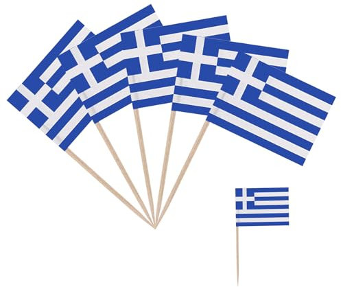 Lot de 100 petits drapeaux de l'Allemagne, cure-dents avec drapeaux, décoration allemande, petits drapeaux à cocktail, cupcakes, bâtonnets (cure-dents de la Grèce, taille unique)
