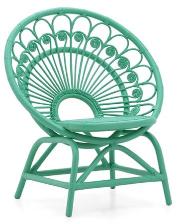 Huangj-0527 Rattanstuhl Gartenstühle Gartenstuhl aus natürlichem Rattan – dekorativer Lounge-Sessel in Pfauenform – lässiger Rattan-Stuhl for draußen und drinnen für Garten， Terrasse， Balkon(Celadon)