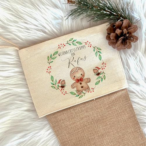 Manufaktur Liebevoll I Nikolausstrumpf Nikolausstiefel personalisiert Kinder Erwachsene Weihnachtsstrumpf Name Weihnachtsstiefel Nikolaussocke Mädchen Jungen Lebkuchen (Rufus)