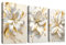 3Pcs Cadre en Bois Impression sur Toile Fleurs de Lys Blanc Doré Tableau Image sur Toile Étamines Dorées Fleurs Peinture Tableau Decoration Murale Salon Chambre Salle de Bain 150x70cm(20x28x3)