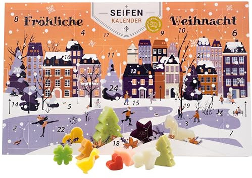 Seifen Adventskalender 2025 mit 24 Bio-Schafmilch Seifen von Florex - Weihnachtliche Düften & Formen - Seifenkalender für die Adventszeit