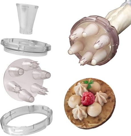 Chefinov - Set Multidouille Opale - 3 douilles unies alternées de 3 douilles cannelées - Douilles pâtisserie - Une seule pression le décor est réalisé. Fabriqué en France.