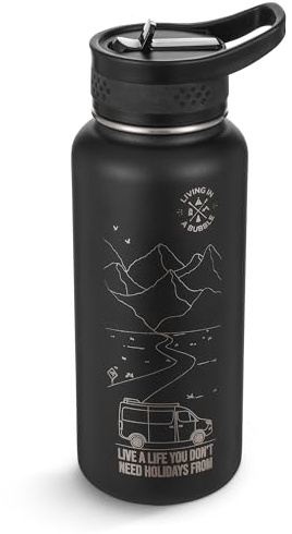 Living in a Bubble Borraccia termica in acciaio inox con rivestimento interno in ceramica, 907 ml, colore: nero