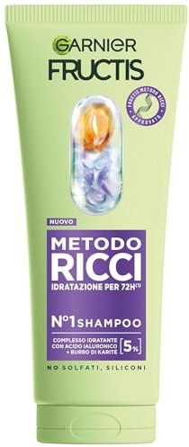 Garnier Fructis Feuchtigkeitsspendendes Shampoo für definiertes lockiges Haar, hydratisiert und weich, angereichert mit Hyaluronsäure und Sheabutter, lockige Methode, 200 ml
