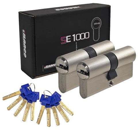 HEXIHER Cilindro de cerradura macizo con llave igual, juego de 2, cilindro de cerradura 30/35 latón con 10 llaves - Longitud: 65 mm, A: 30 B: 35 - SE1000