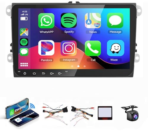 4G+64G Android 13 Radio Coche para VW Golf 5 6 Passat Jetta Caddy EOS T5 Tiguan Touran CC Polo, 9 Pulgadas HD Pantalla Táctil con Carplay Android Auto Inalámbrico GPS WiFi USB Bluetooth FM RDS Cámara