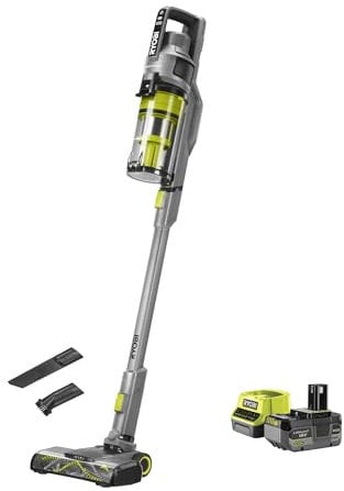 RYOBI 18 V ONE+ Brushless Akku-Staubsauger RSVS18BL-1C40G, 90 AW Saugleistung, bürstenloser Motor, inkl. 4,0 Ah Akku und 2,0 A Ladegerät, Anthrazit