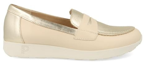 PITILLOS - Zapato,mocasín de Piel,náutico Adornado con Banda,sin Cordones,Suela Blanca de Goma,Brillo,Antifaz para: Mujer Color: Crema Talla:39