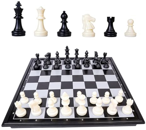 NOVATAGE Magnetic Chess Board Game Set (Black-White) Portable Chess Board with Magnetic Pieces | Chess Set for Travel, Study and Play