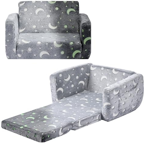 VEVOR Divano Pieghevole per Bambini, Poltroncina Pieghevole per Bambini con Braccioli, Spugna 28D e Flanella, Trasformabile in Sdraio, Divano per Leggere o Giocare, M, Grigio