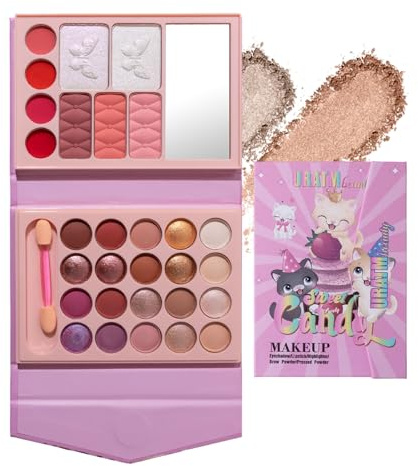 Trousse Trucchi Donna, Trucchi Bambina Palette di Ombretti per Trucco, Palette di Ombretti Tutto in Uno Tavolozza Completo Valigetta con Ombretto, Gloss, Rossetti e Polveri Viso