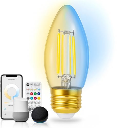 LED Universum Smart Home Filament Leuchtmittel Glühlampe E27 C35 Glas getönt 4,5W CCT 2700-6500K 470lm mit Fernbedienung oder App steuerbar, BT-Mesh, Ø35xH92mm
