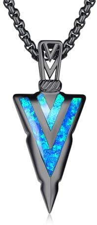 CRWENG Wikinger Halskette 925 Sterling Silber Schwarz Beschichtet mit Blauem Opal Dunkler Pfeil Anhänger Punk Unisex Schmuck Geschenk (Opal Schwarz Gold)