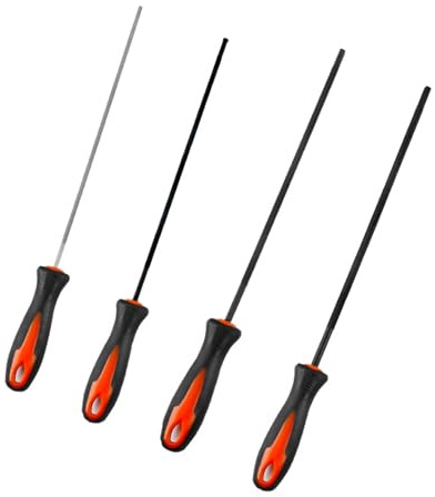 Lima de motosierra resistente, 4 unidades, 3,2-5,5 mm, con agarre ergonómico y bolsas de almacenamiento, limas redondas para reparación de cadenas de motosierra