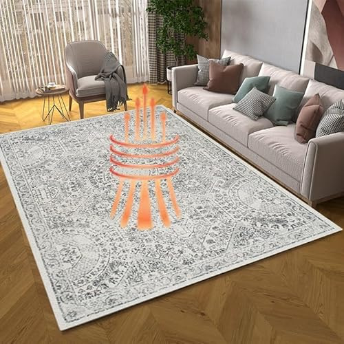 Labasuan Tragbarer Graphen-Heizteppich, schnell heizende Bodenmatte mit 6 Sicherheitsstufen, weicher, Flauschiger Heizteppich für den Innenbereich(80 * 120cm/31.4 * 47.2 in)