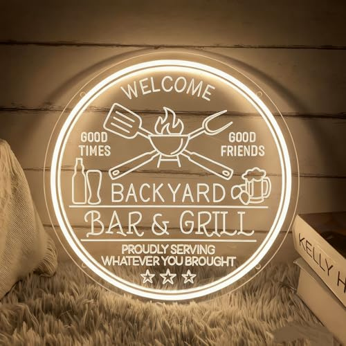 Placa de neón personalizada personalizada para bar y barbacoa como decoración de pared con nombre, fecha y texto para bar, terraza o balcón, regalo para hombres