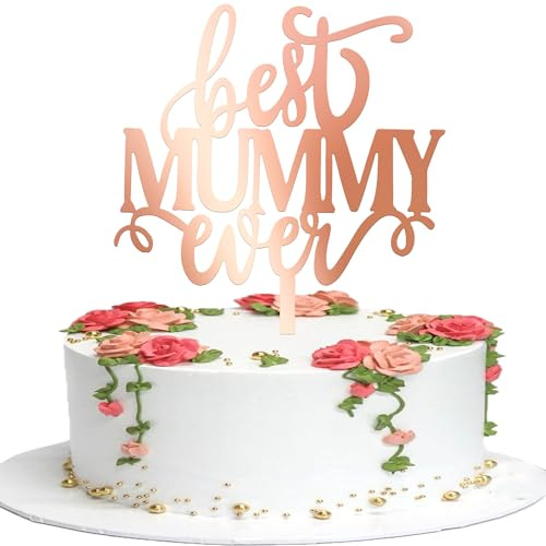 Xsstarmi 3 Pack Happy Mother's Day Cake Topper Acrylic Sweet Love Best Mommy Ever Cake Pick for Mother's Day Theme Mom's Birthday Anniversary Celebration Party Cake Decorations Rose Gold