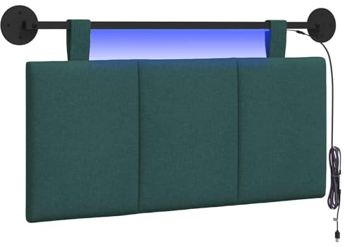 vidaXL Hängendes Kopfteil Mit LED Licht Dunkelgrün Stoff, Schlafzimmer, Rechteckig, Modern, Wandmontage, Anpassbares Kopfteil, Ergonomisch, Platzsparend, Akzentpaneel
