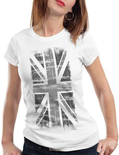 style3 Jack Union Vintage Damen T-Shirt Flagge Großbritannien England Fahne, Farbe:Weiß, Größe:M