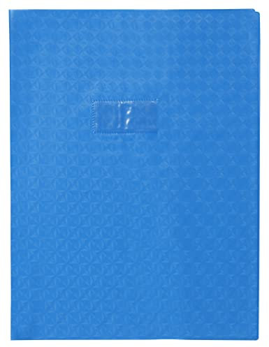 Calligraphe 72412C - Heftumschlag / Heftschoner / Hefthülle Calligraphe mit Feinkörnung & Diamantmotiven DIN A4+ 24x32 cm, Etikettenhalter aus PVC blickdicht und strapazierfähig, Blau, 1 Stück