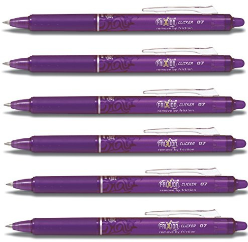 Pilot Frixion Clicker Feiner Tintenroller | versenkbare Spitze | Strichstärke 0,7 mm (medium) (6er Pack, violett)