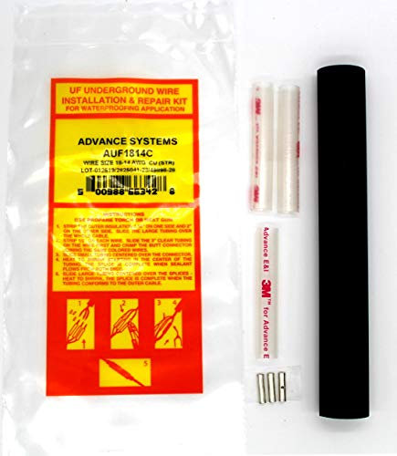 Underground Direct Burial Wire Splice & Cord Repair Kit for #18 - #14 AWG - 3 Wires, 3 Connectors, 3 Clear Dual Wall 3M Dual Wall Heat Shrinks with 8 Long Black Dual Wall 0.8 Diameter Outer Sleeve