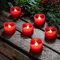 Lights4fun Set of 6 Red Real Wax Votive Flameless Tea Light Candles Battery Operated Warm White LED