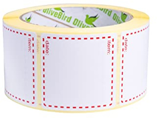 OliveBird 500 x Rote Gefrierschranketiketten auf Rolle, Selbstklebende Haushaltsetiketten, Größe 50x50mm Datumsetiketten